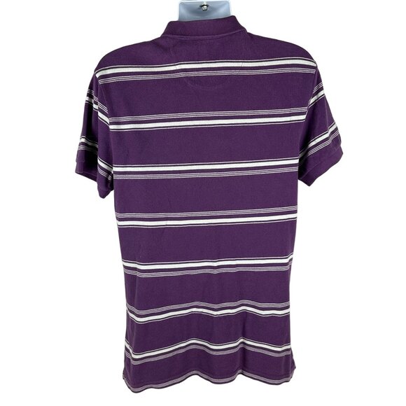 Chaps Mens Purple Striped Polo Shirt Custom Fit Size L 100% Cotton - Picture 2 of 7